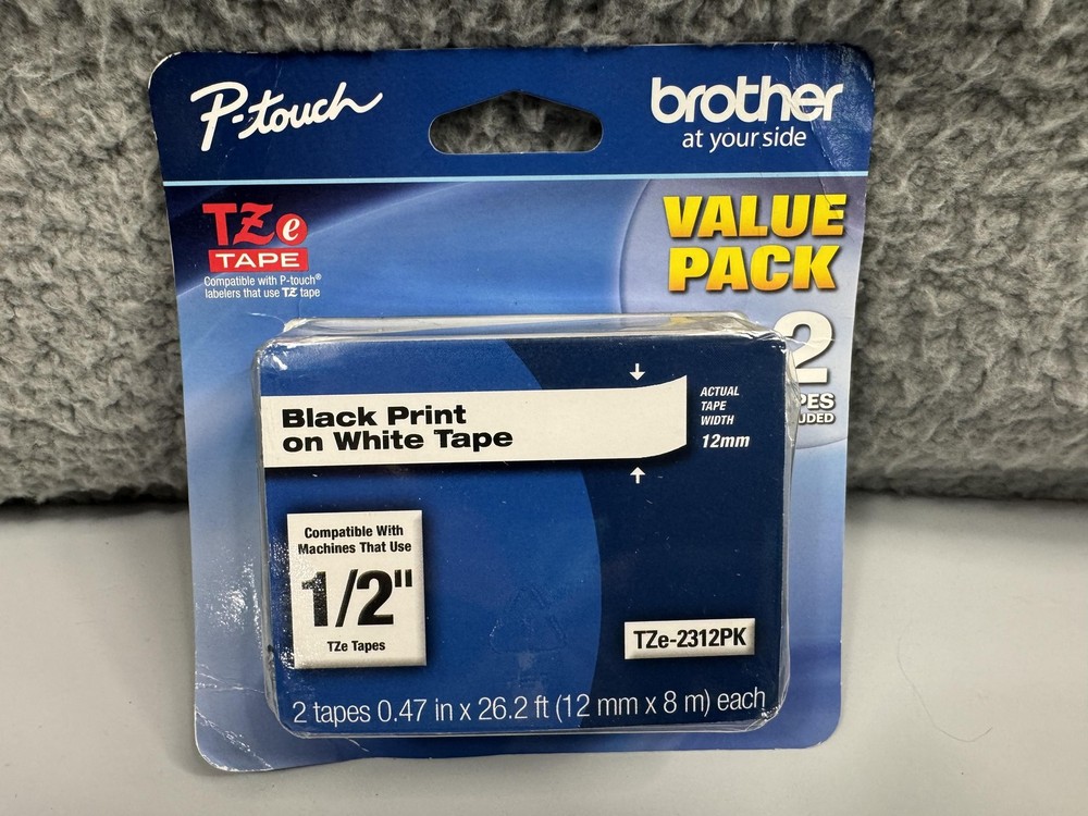 Brother P-Touch TZe-231 Label Tape 1/2″ 12mm Black on White 2 Pack 26.2ft Value