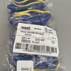 6 Pairs ANSELL 11-818 Palm Coated Nitrile Gloves Hyflex Blue Size 8 New