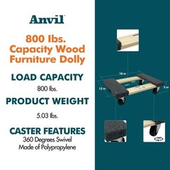 800 Lbs Capacity 18 In Wood Furniture Dolly Heavy Duty Moving Cart Wheels