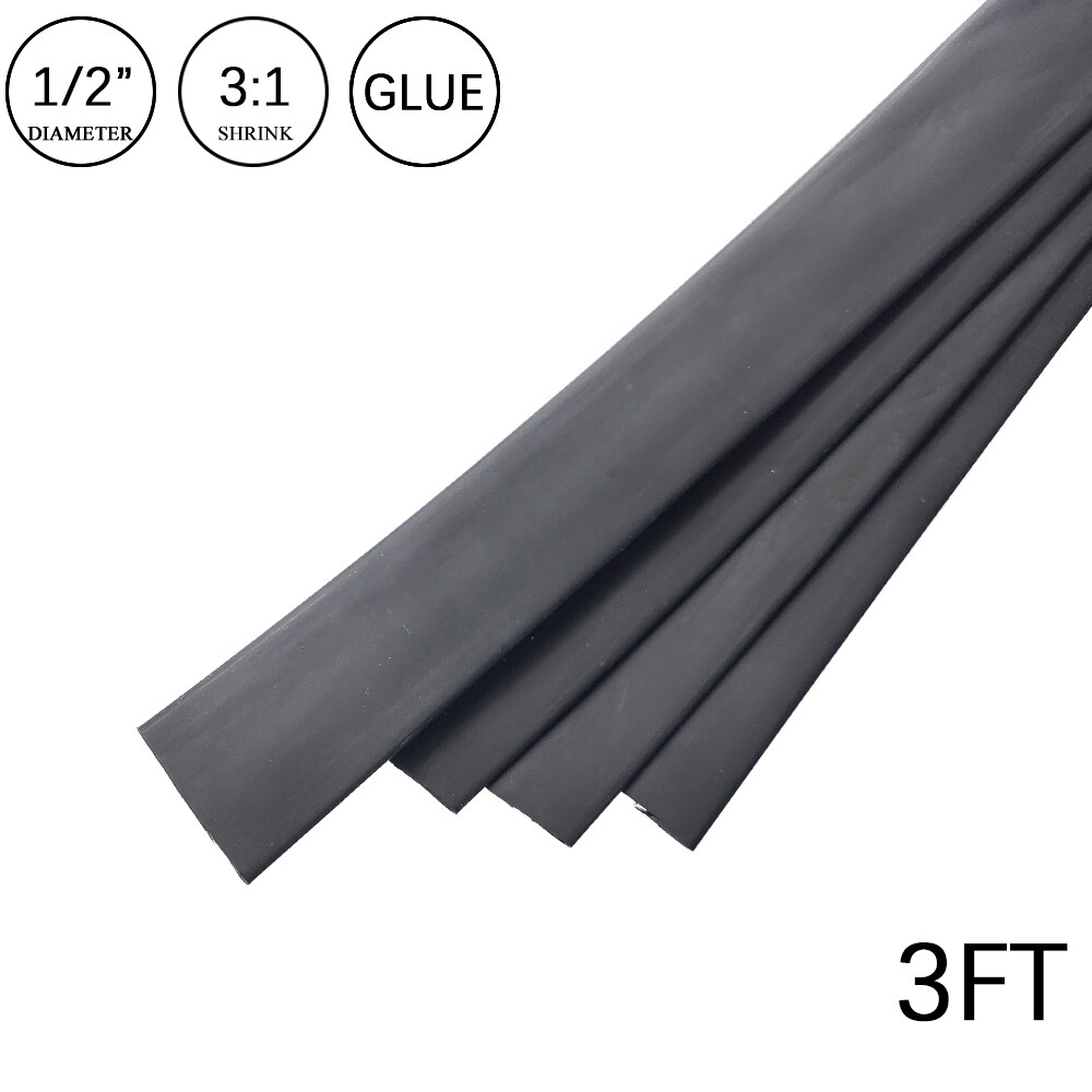 3:1 Heat Shrink Tube-1/2″ Black Dual Wall Marine Adhesive Glue Lined Waterproof