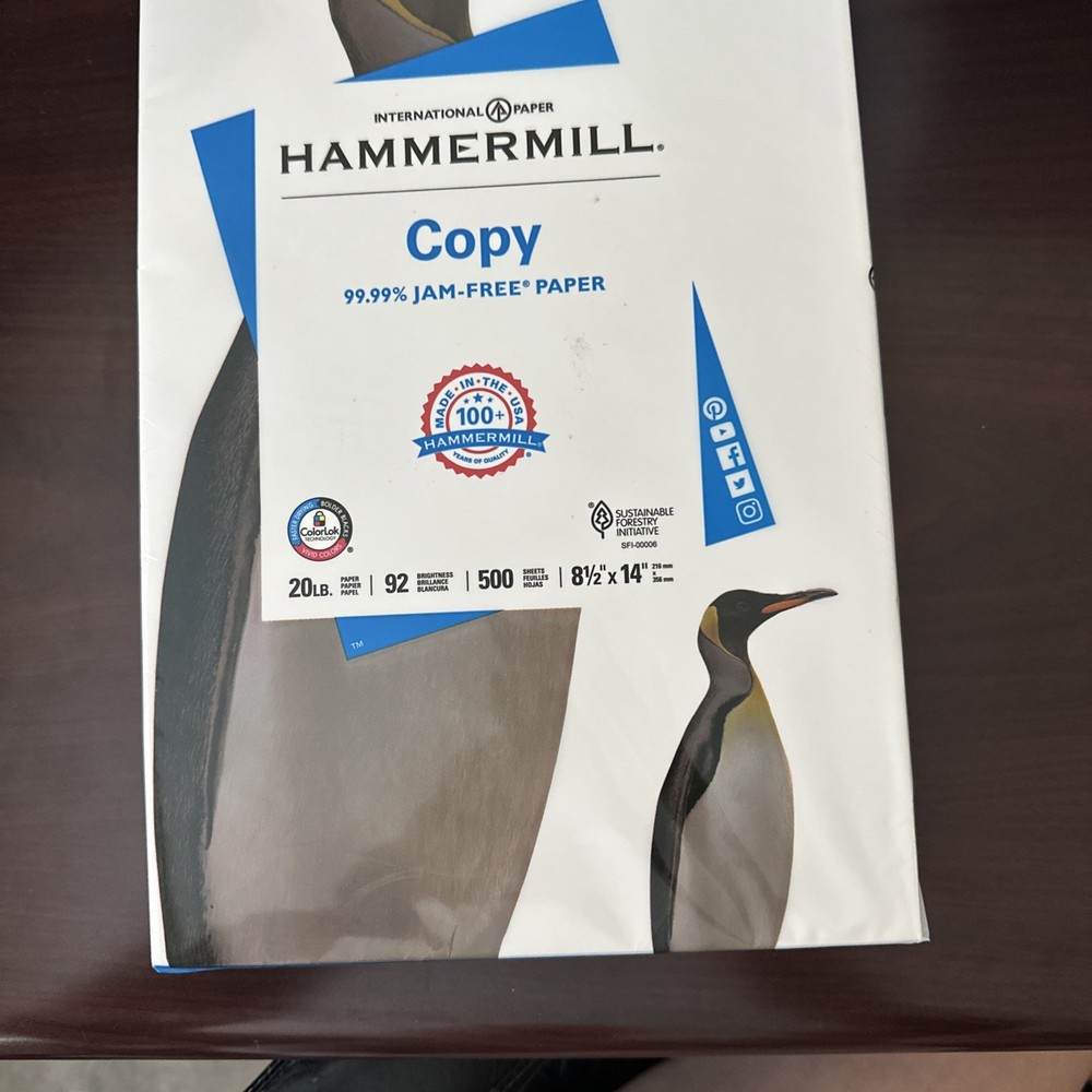 International Paper Hammermill 8.5×14 Printer Copy Paper 20 lb 500 Sheets 1 Ream