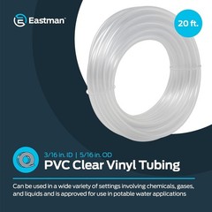 Clear Vinyl PVC Tubing 20ft, 3/16″ ID x 5/16″ OD, Low Pressure