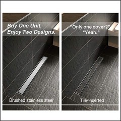 18 Inch Linear Shower Drain with 2-in-1 Tile Insert Cover Brushed 304 SS