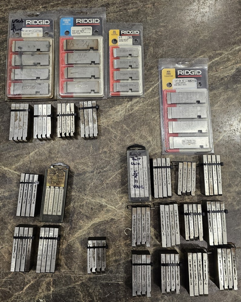 (LOT OF 25 SETS) Ridgid Pipe Threading Dies NPT, UNC, UNF, NF, Coarse & Fine Uni