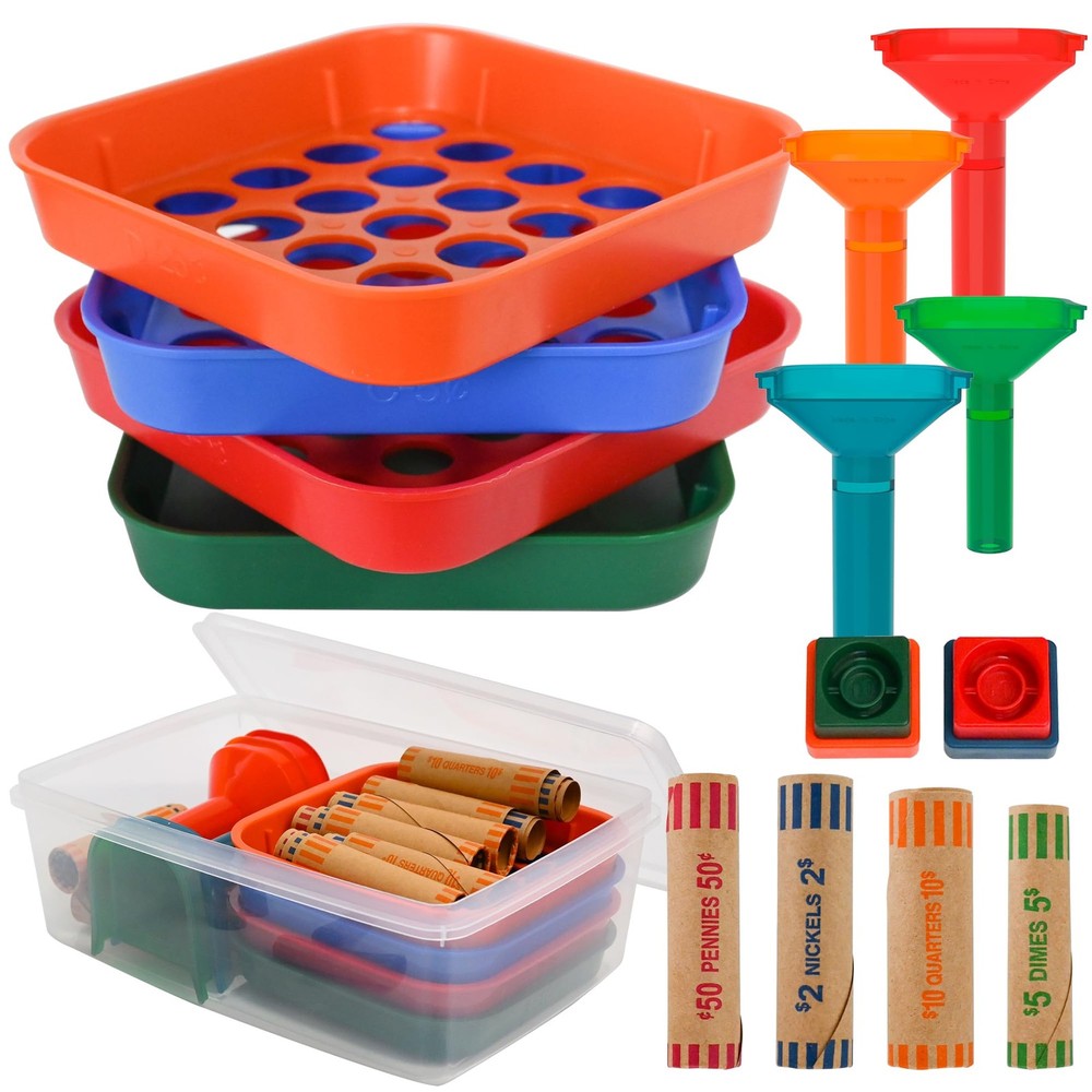 Coin Sorter Trays, Counter Tubes & 60 Assorted Coin Wrapper Rolls