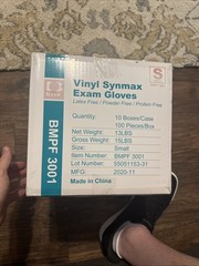 Basic BMPF3001 Vinyl Synmax Exam Gloves – Small. 1,000 Pr Sealed Case Latex Free