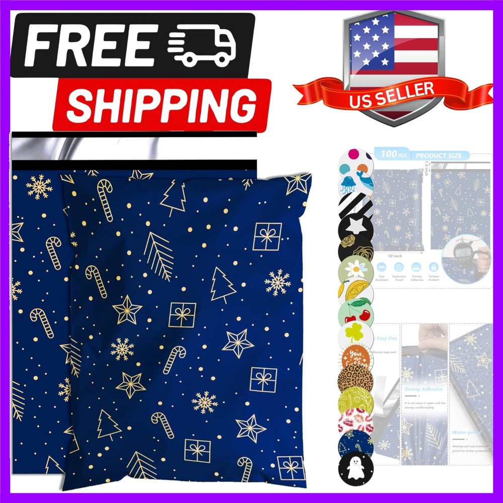 Christmas Poly Mailer 10×13 Inch 100 Pcs, Waterproof and Tear-Resistant Shipp…