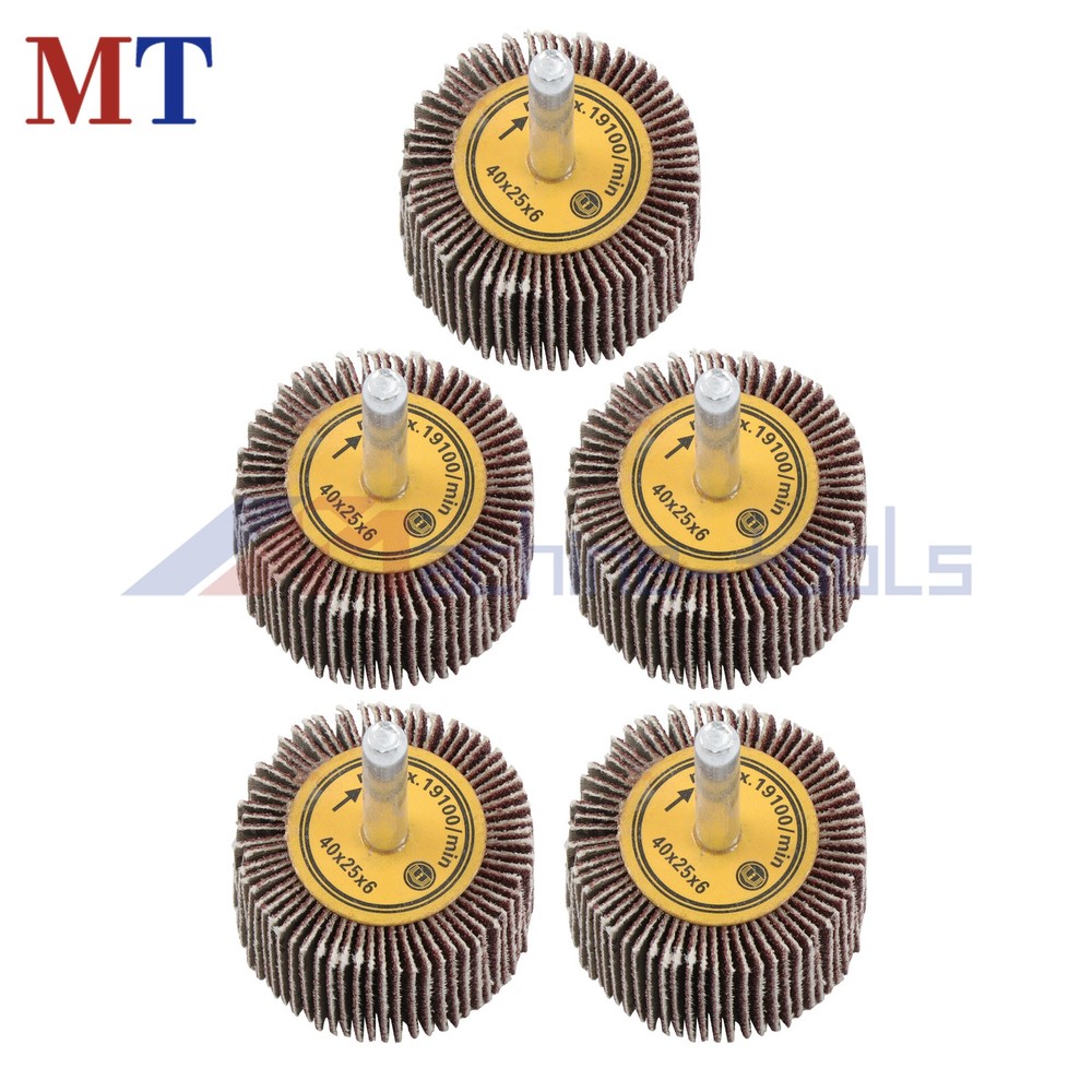 5 Pack Shank Mounted Flap Wheels 120 Grit Aluminum Oxide 1-1/2″x1″x 1/4″