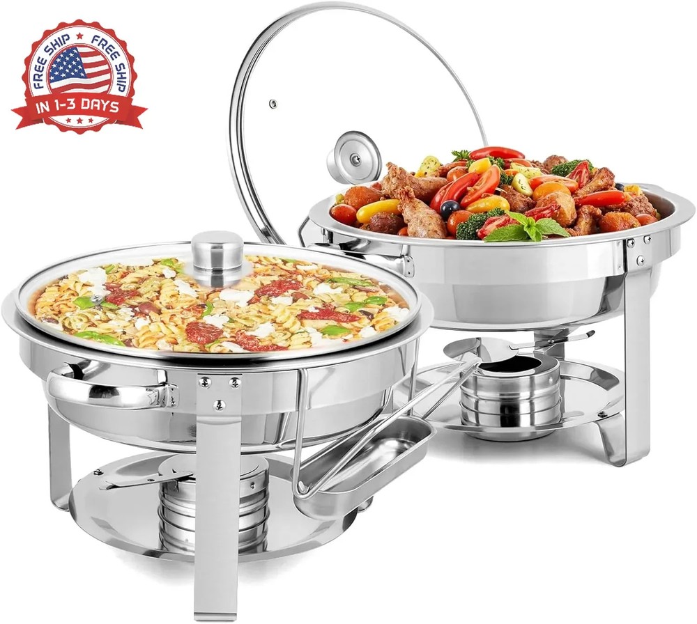 ROVSUN 5 Qt 2 Pack Chafing Dishes for Buffet, NSF Stainless Steel Round Chafers