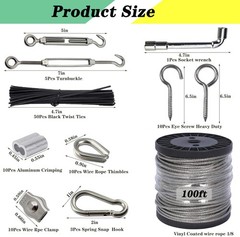 1/8″ Wire Rope Kit 100FT | 7×7 Core Vinyl Coated Stainless Steel Cable with T…