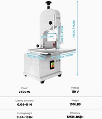 Electric Meat Bone BandSaw Machine 2500W Frozen Meat Slicer Cutter w/ 8 Blades