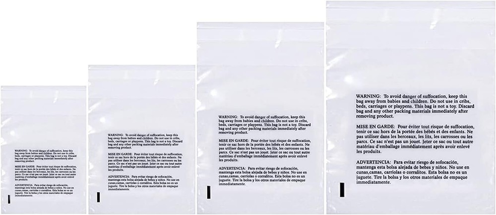 Poly Bags With Suffocation Warning 4X6″, 5X7″, 6X9″, 8X10″ – Small Combo Pack Of