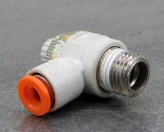 Lot of Thirteen (13) SMC AS2201F Flow Control Valve 1/4″ DIA 1/4″ NPT 90° Elbow