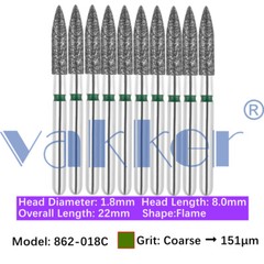 50pc Vakker Dental Diamond Burs Shape Flame Bits Super Fine Medium Coarse