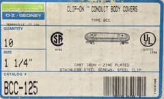 O-Z GEDNEY 1-1/4″ CLIP-ON CONDUIT BODY COVERS BCC-125 BOX OF 10