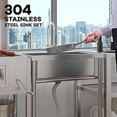 28” Stainless Steel Utility Sink Freestanding Single Bowl W/ Faucet Hot & Cold