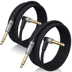 2Pack 10Ft TRS Instrument Cable Right Angle 1/4 Inch Male Jack Stereo Audio Cord