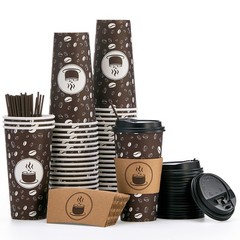 JOLLY PARTY Disposable Coffee Cups with 50 Count (Pack of 1), Dark Brown-20oz