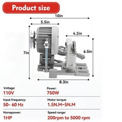 Sewing Machine Servo Motor AC110V 1HP 750W 50-60Hz Speed Adjustable 200-5000 RPM
