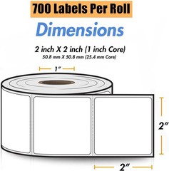 2″x2″ White Square Direct Thermal Labels For Zebra & Rollo Printers 700/Roll