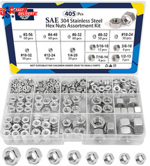 405 Pcs SAE Hex Nuts Assortment Kit, #2-56#4-40#6-32#8-32#10-24#10-32#12-24 1/4″