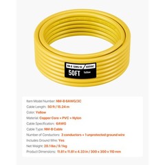 NM-B Wire 6AWG/3C Copper Core Cable 50 ft Electrical Wire with Ground