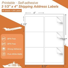 3 1/3″ x 4″ Address Shipping Labels Laser Ink Jet Self Adhesive 6 Per Sheet 6-UP