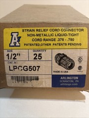 1 Arlington LPCG507 1/2” Strain Relief Cord Connector Non-Metallic Liquid-Tight