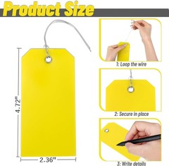 100pcs Yellow Plastic Hang Shipping Tags with Wire Waterproof Blank Label Tags