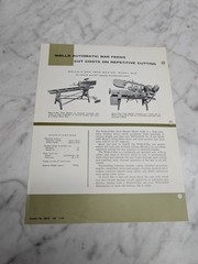 WELLS ROTO VEYOR AUTOMATIC BAR FEED MODEL 312 SALES BROCHURE INFORMATION