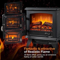 ROVSUN 20″ 1400W 120V Electric Fireplace Stove; Temp Adjustable Heater