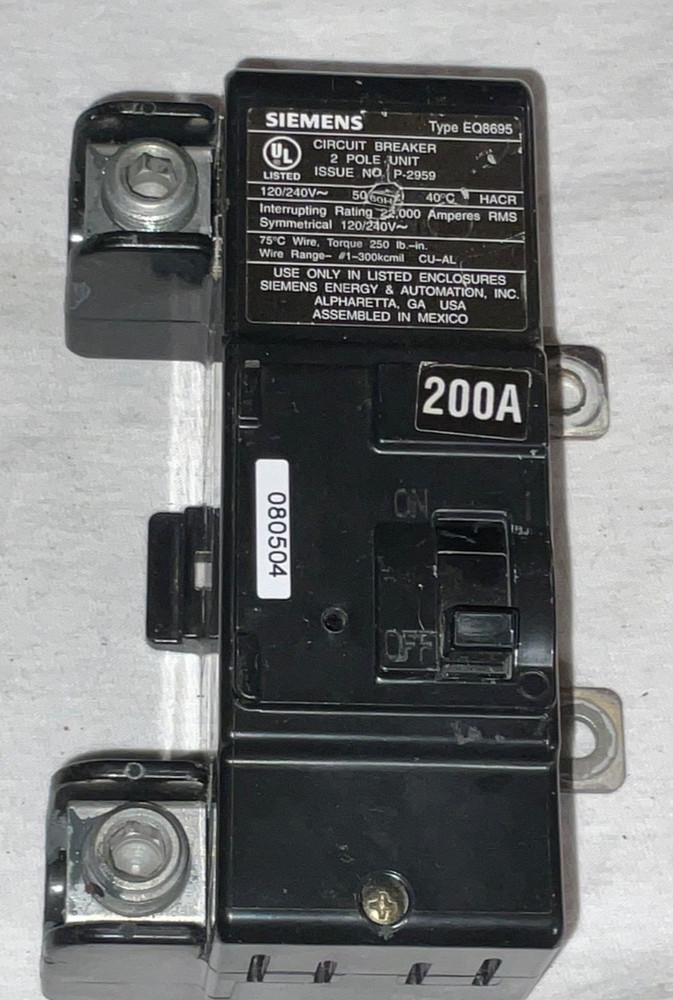 Siemens MBK200A 200 Amp 120/240 VAC 2 Pole Type EQ8695 Main Breaker ( USED ) #2