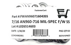 (50) 7/16 AN960-716 Mil-Spec Washers Stainless Steel AN960716 (50 Pieces)