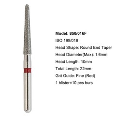 Dental Diamond Bur 850/016F FG Round End Taper Fine Grit Burs High Speed Burr