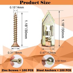 200 Pcs Self Drilling Drywall Anchors with Screws,100 Sheetrock Anchors 0.47x…
