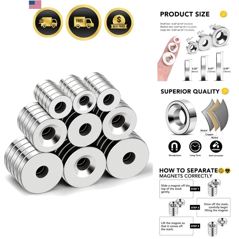 Strong Neodymium Disc Magnets, Rare Earth Magnet with Hole for Kitchen Cabine…