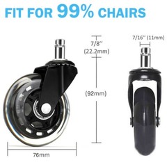 5PCS Heavy Duty Office Chair Wheels Replacement 1/2/3 inch Swivel Fixed Castor