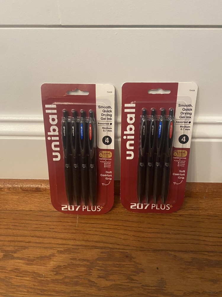 Uniball 207 Plus+ Retractable Gel Pens 0.7mm Med Assorted Ink Black Blue Lot 8