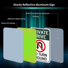 Large Private Drive, No Turn Around Sign, 18″x 18” x 12”, Brushed Aluminum