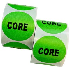 Core Labels – 2″ Round Return Automotive Parts 500 Each, 1-8 Rolls
