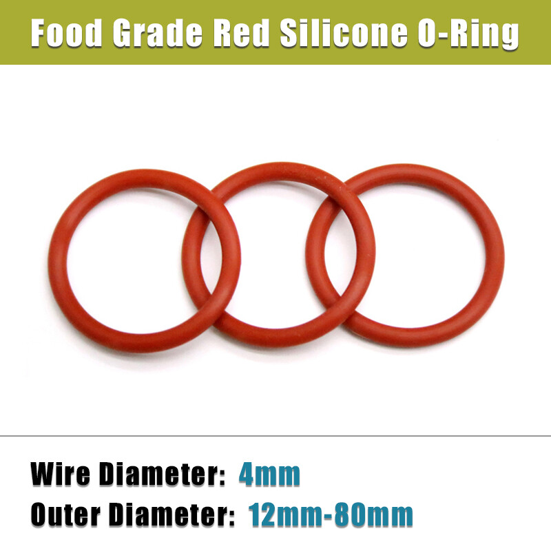 Wire Dia 4mm O-Ring Food Grade Silicone Gasket Sealing Washer OD 12mm-80mm Red