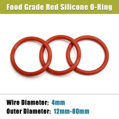 Wire Dia 4mm O-Ring Food Grade Silicone Gasket Sealing Washer OD 12mm-80mm Red
