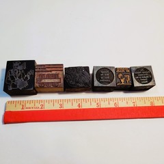 Vintage Letterpress Printing Blocks Lot Advertising Stamp Graphic Cut Art Copper