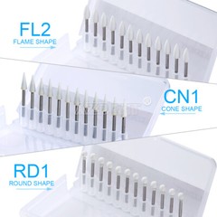 AZDENT Dental Flame/Cone/Round White Stone Polishing FG Burs Aluminum Oxide Bur