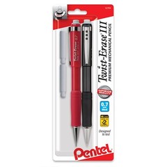 Pentel Twist-Erase III Pencil 0.7 mm Assorted Colors 2-Pack 2 Eraser Refills