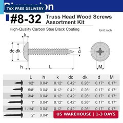 170 Pcs #8 Black Wood Screws Assortment Kit, Pan Head Self Tapping Screws, 6 Siz