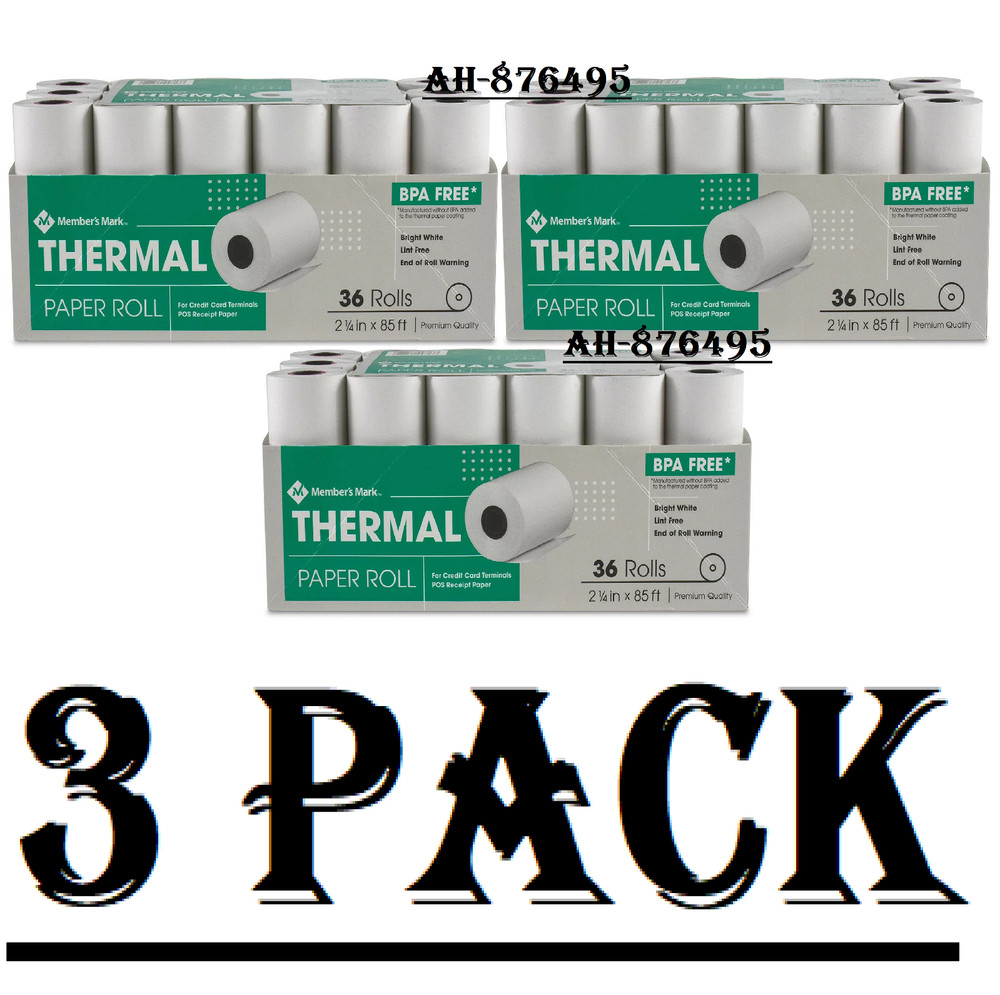 3 Pack Member’s Mark Thermal Receipt Paper Rolls, 2 1/4″ X 85′, 36 Rolls