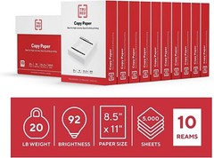 8.5″ x 11″ white Copy printer Paper 20 lbs. 92 Brightness 5000 sheets 10 Reams