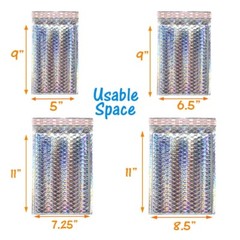 WHOLESALE by the CASE, Multiple Sizes Holographic Metallic Bubble Mailers Strong