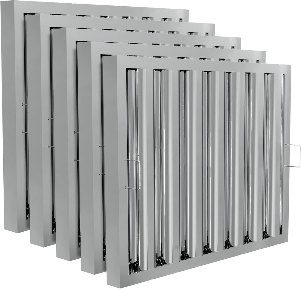 Stainless Steel Baffle Grease Filter for Restaurant Hoods – 5 Pack